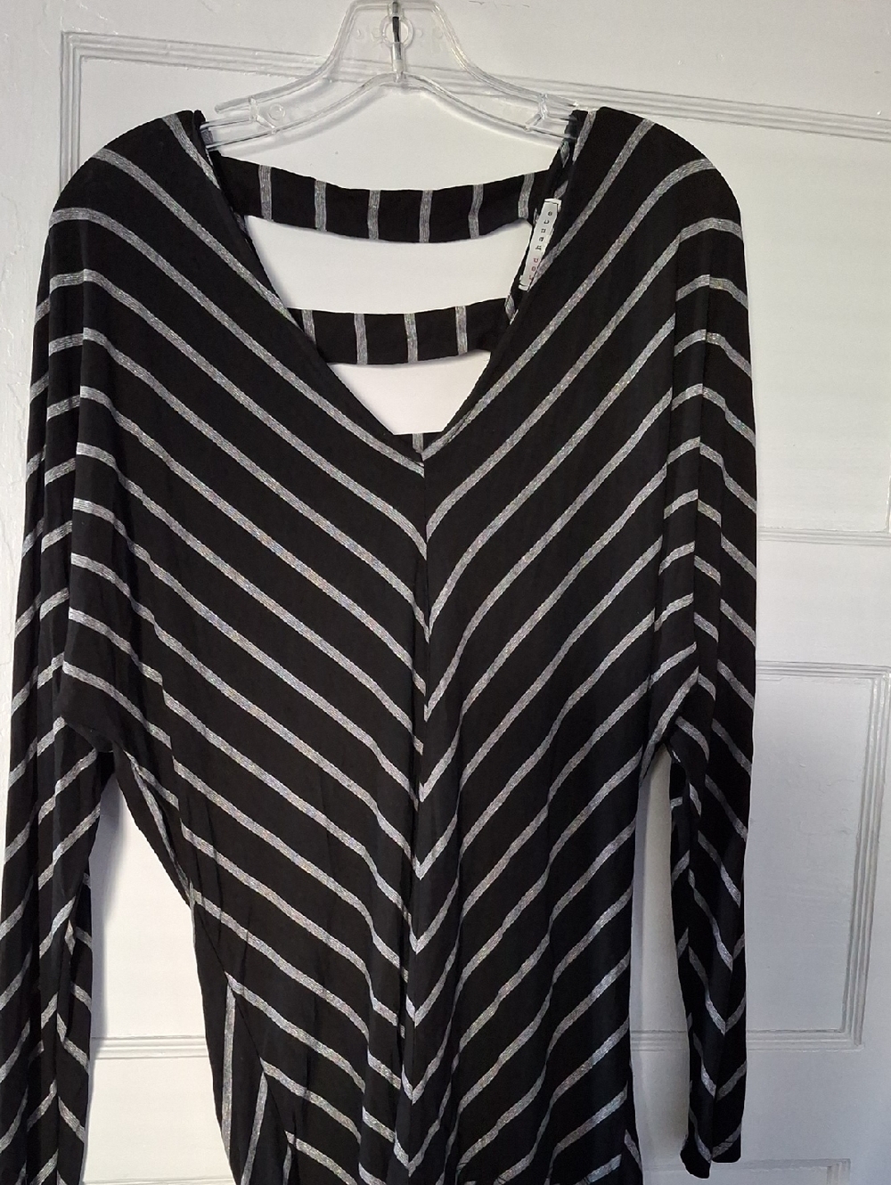Red Haute Black Top with Silver Metallic Stripes